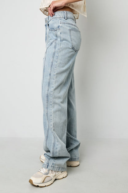 Cotton Blend Denim Pants Casual Straight Light Indigo