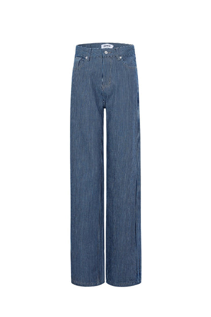 Woven Cotton Women's Straight Leg Pants Casual Stripes