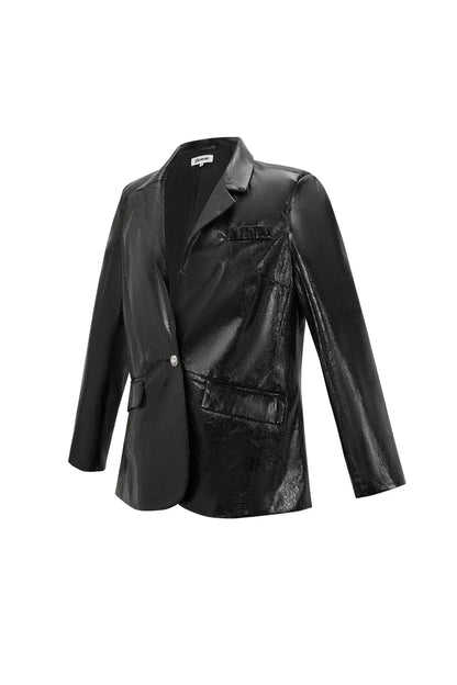 PU Leather Women's Blazer Set Shiny Finish