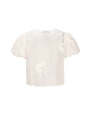 Organic Cotton Woven Women's Short Sleeve Top Bohemian Floral Print Bow