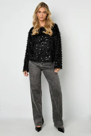 Woven Polyester Fiber Women's Long Sleeve Top Elegant Sequins