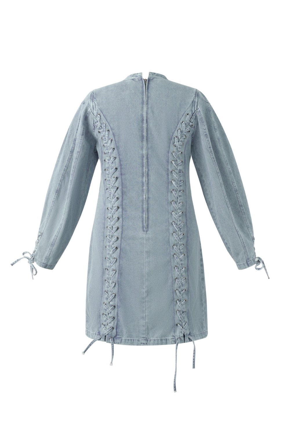 Cotton Woven Denim Dress Elegant Tie-up Solid Color